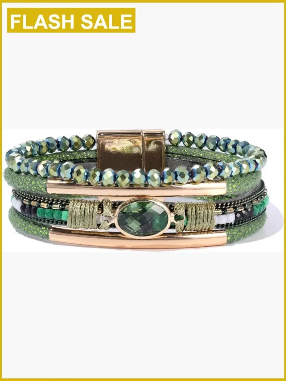 Boho Leather Wrap Bracelet Magnetic Clasp Stackable Cuff Beaded Western Jewelry